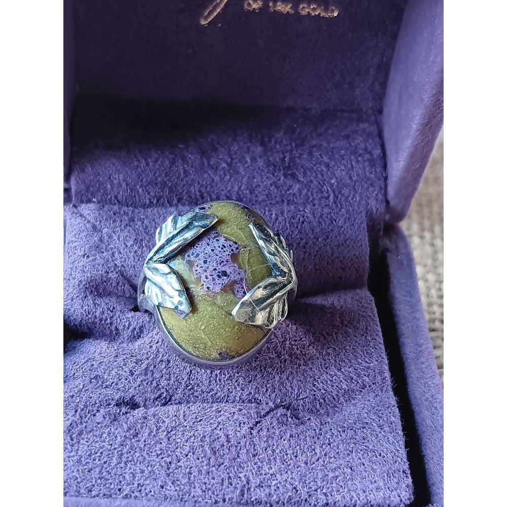 925 Sterling Silver Rare Oval Stichtite + Serpentine Ring Size 7 & Palm Stone - Picture 4 of 12